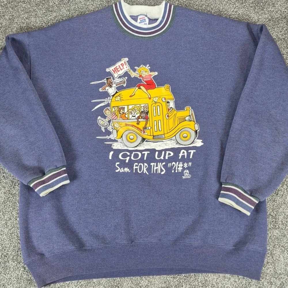 Vintage 90s Sweatshirt Size 2X School Bus Graphic Super Sweats Made in‎ USA